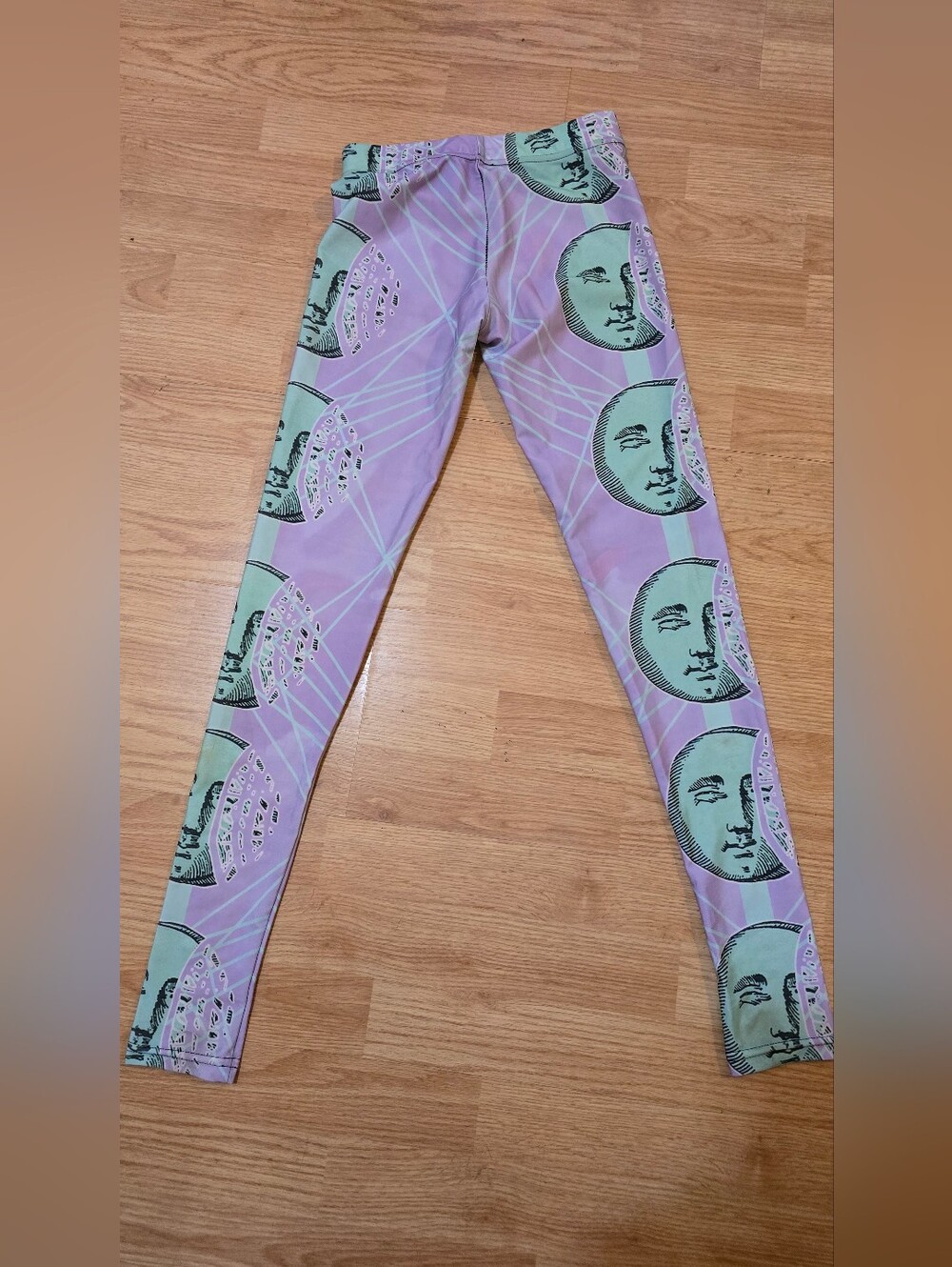 Womens Purple & Mint Moon-Print Leggings Festival Pants Funky Leggings